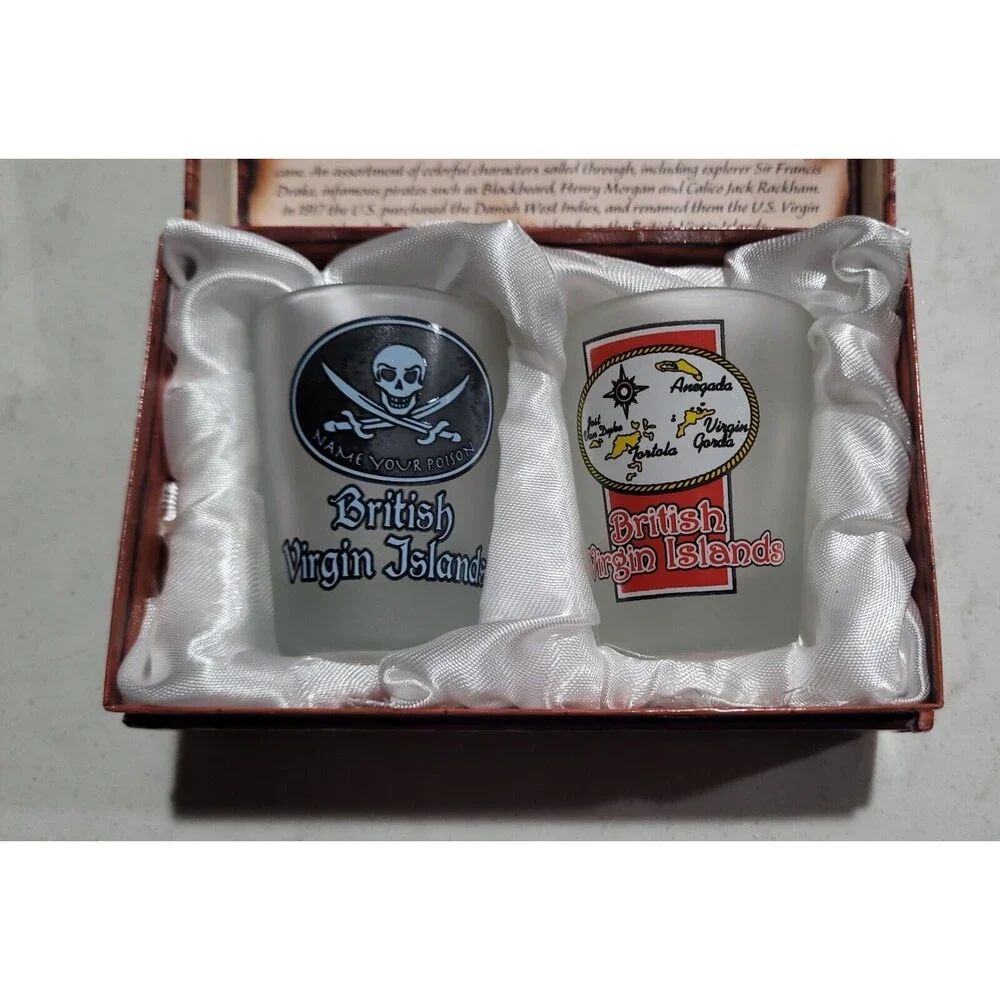 St. Thomas Virgin Islands Shot Glasses (2) in Pirate Treasure Chest Souvenirs
